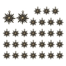 PATIKIL Sun Charm, 30 Pcs Alloy Vintage Pendant for Woman Necklace Earring Bracelet Jewelry Making and DIY Crafts, Dark Bronze, 1.1 x 1 Inch