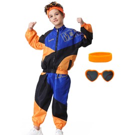 Coseaon 80s Outfit for Kids, Retro 90s Tracksuit Boys Girls Hip Hop Dance Clothes Unisex Patchwork Jacket Pants Sportswear (US, Alpha, X-Large, Blue)