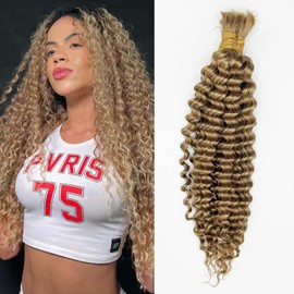 Human Braiding Hair Deep Wave Bulk Human Hair for Braiding No Weft (1 Pack-2 Bundles-100g) Human Braiding Hair for Boho Braids (27#, 20INCH)