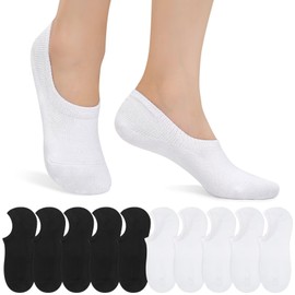 IceReco 10 Pairs of No Show Socks Trainer Socks Women's Socks Men's Socks Invisible Footies Size 35-50, White*5+Black*5, 47 - 50