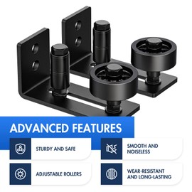 Lvyesea 2 Pack Barn Door Floor Guide, Sliding Barn Door Bottom Guide, Adjustable Floor Guide Roller, Flush Bottom, Quiet, Black, Steel Frame, Easy to Install