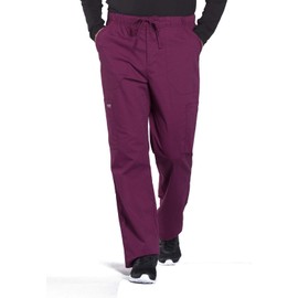Cherokee Men's Scrub Pant Tapered Leg Fly Front Cargo Pant with Zip Fly Front and 5 Pockets WW190T, L Tall, Wine