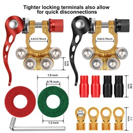Zrigiwr Battery terminal connectors 1 pair made of pure copper, 4 Way Quick Release Disconnect Battery Terminals, suitable for SAE/JIS A-pillars, cars, caravans, trucks, boats and solar equipment.