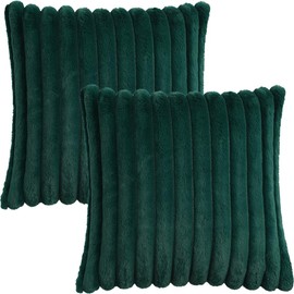 Tennove Cushion Covers 45x45cm Soft Faux Fur Plush Cushion Pillowcase Decorative Striped Fluffy Throw Pillow Covers Pack of 2 for Home Sofa Bedroom Decor, Green
