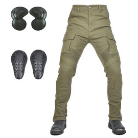 Men's Motorcycle Riding Pants Denim Jeans Protect Pads Equipment with Knee and Hip Armor Pads ​Detachable CE Armor Pads Green