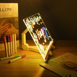Led Note Board with Colors, Light Up Acrylic Message Board, Glowing Acrylic Dry Erase Board with Light, Led Boards to Write On, Led Writing Board Led Drawing Board (Small 5.9 * 5.9 inches)