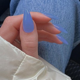 Baby Blue False Nails Medium, SXVME Blue Press on Nails Almond Solid Color Full Cover Fake Nails Medium Almond Nails Press on Stiletto Stick on Nails Glue on Nails for Women DIY Nail Art 24 Pcs