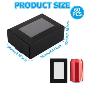 WOPPLXY 60 PCS Kraft Paper Box with Window - 8.5x6x3cm Black Paper Packaging Boxes - Gift Boxes for Candy, Truffle, Macaron, Soap and Wax Melt