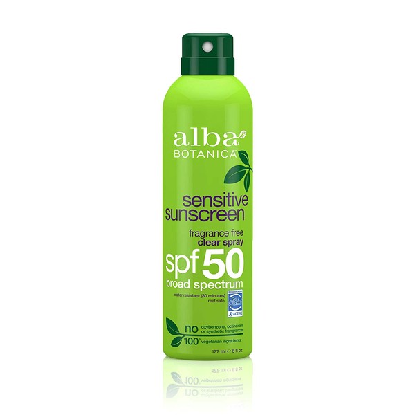 Alba Botanica Fragrance Free Clear Spray Sensitive SPF 50 Sunscreen, 6 oz. (Pack of 2)