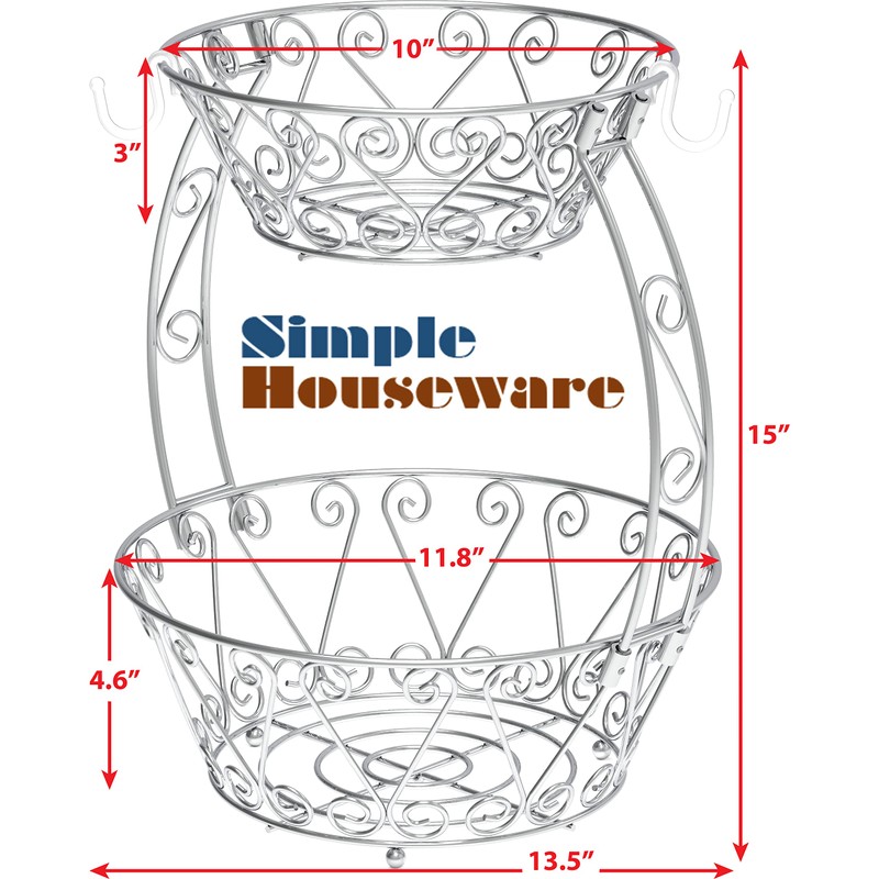 Simple Houseware 2-Tier Countertop Fruit Basket Bowl Storage, Chrome