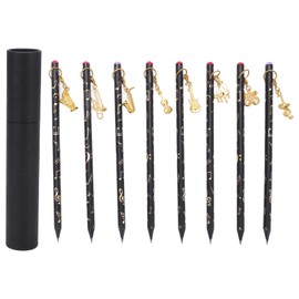 Wooden Pencils, 8 Pieces Musical Notes Shape Pencils Pencil Holder, Pattern Pendant Stationery Kit Black Pencil for Children Students Musicians