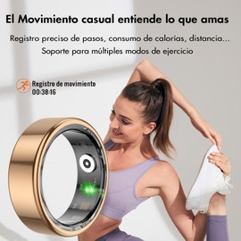 2one Anillo Inteligente Hombre Mujer, Smart Ring Fitness Tracker Resistente al Agua hasta 5 ATM, Análisis del Sueño/Pulsómetro/Podómetro, Compatible con Android & iOS (Oro Rosa, 9#)