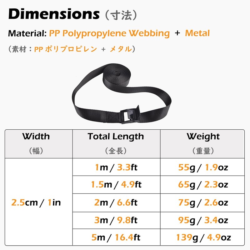 TRIWONDER Cargo Tightening Belt, Lashing Belt, Multi-purpose, Fixing Belt, Tie-Down