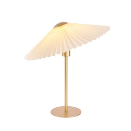 KUNJOULAM Small Pleated Table Lamp, Bedside Nightstand Lamp with Beige Lampshade, Morden Mini Lamp for Bedroom Living Room Home Office Decor, E26 Bulb Included