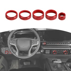 RT-TCZ for Silverado Headlight AC Knob Trim Rings for Chevy Silverado 2022 Up Red Interior Accessories 5pcs