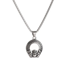 TURTLEDOVE Celtic Claddagh Pendant Necklace, Stainless Steel Love Knot Pendant, Traditional Irish Design Jewelry for Love