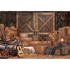 Western Cowboy Backdrop Party Supplies Decorations Wild West Farmhouse Barn Backdrop Guitar Boots Photography Background Cosplay Boy Birthday 10x8ft(300x240cm) Extra Large Banner Photo Studio Props