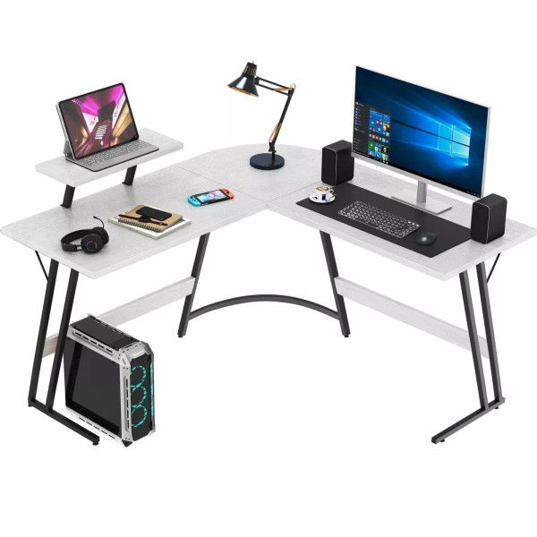 Unknown White Wooden L Shaped Corner Desk Laptop Computer Gaming