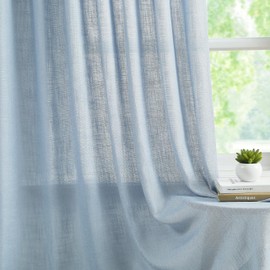 WEST LAKE Short Dusty Blue Bailey Pinch Pleated Curtains 63 Inches Long,Semi Sheer Linen Textured Living Room Bedroom Drapes,Farmhouse Light Filtering Back Tab Window Treatment,40" Wx63 L,2 Panels
