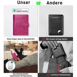 Auskang Smart Passport Holder Anti-Fallout Passport Case with iOS Where is? (Find My) App, pink, Classic