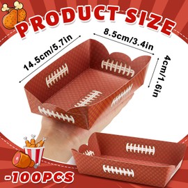 Zhehao 100 Pcs Paper Food Boat Trays Baseball Basketball Football Soccer Themed Birthday Party Supplies Disposable Nacho Serving Snack Trays Sport Party Decorations (Football)