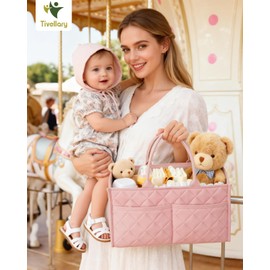 Tivellary Baby Diaper Caddy Organizer – Spacious Storage Basket for Newborn Essentials, Nursery & Diaper Station, Registry Essential, Dusty Rose