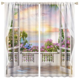 Nature Landscape Curtains Garden Beautiful Sunset Ocean Scenery Rod Pocket Blackout Window Drapes 2 Panels Set for Bedroom Living Room Decor 42x45in