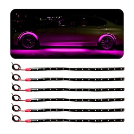Wevdn 6 PCS 15 LED Strip Underbody Light, DC 12V 1Ft Flexible Underglow Car LED Light Strip with 6 Inch Wire, Waterproof LED Interior Exterior Decoration for Car Truck Motorcycle (Pink)