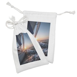 Ambesonne Nautical Fabric Pouch Set of 2, Sail Boat in the Sea Waves Toward Sunset Marine Adventure Hobby Scenery, Small Drawstring Bag for Toiletries Masks and Favors, 9" x 6", Pale Blue Yellow