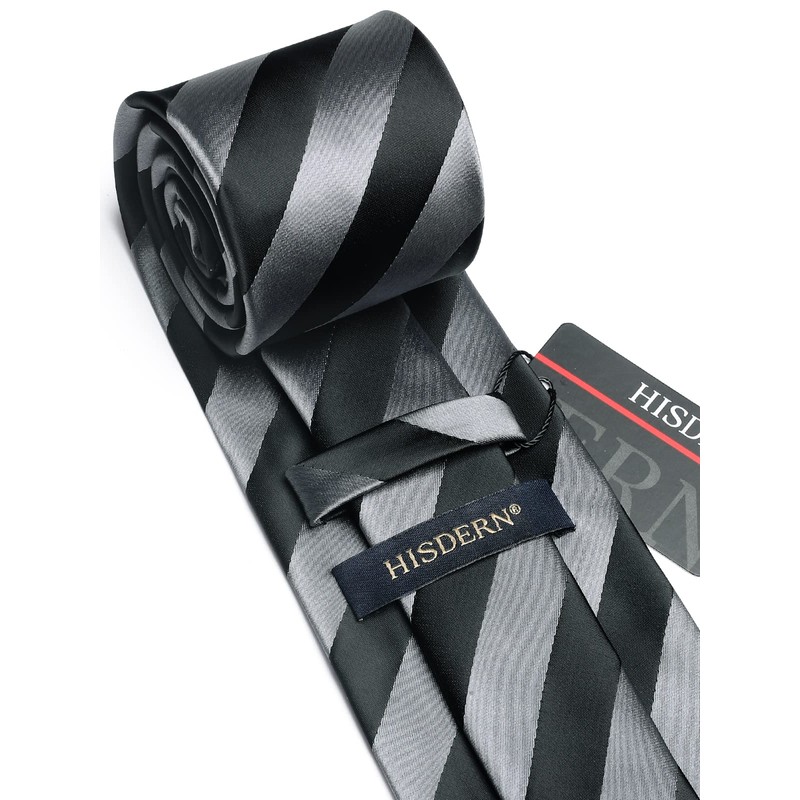 HISDERN Men's Tie Striped Wedding Tie & Pocket Square Set,