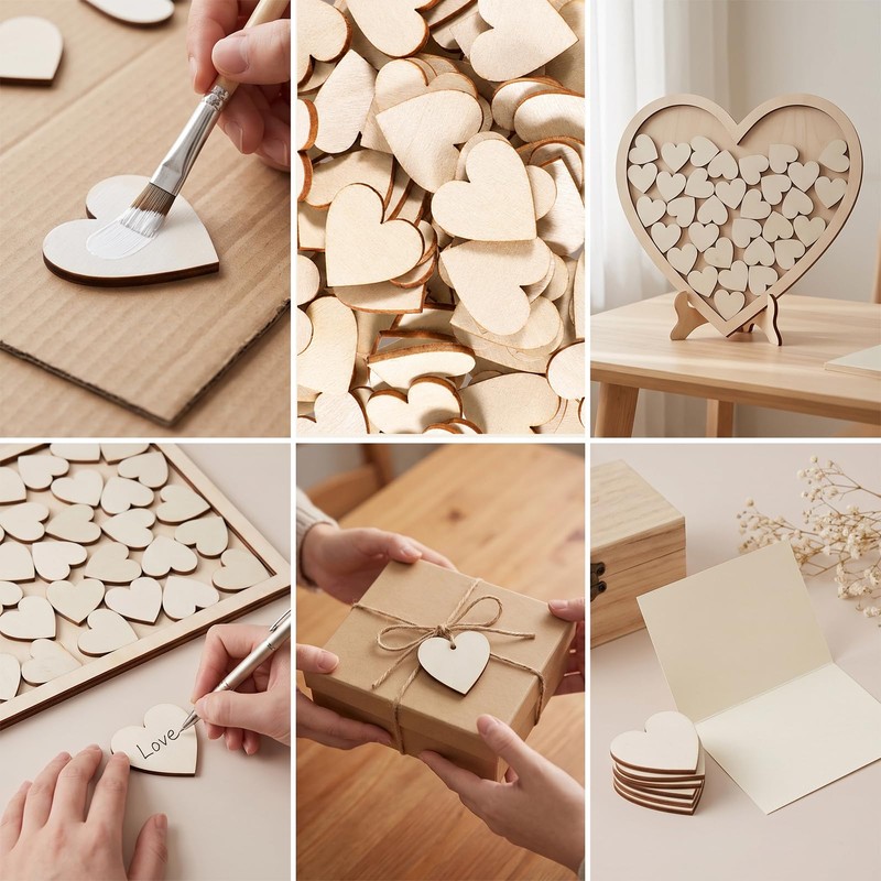 100 Pcs 1" Wooden Hearts for Crafts, DIY Ornaments, Hanging