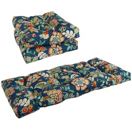 Blazing Needles Outdoor Tufted Settee Cushion Set, Telfair Peacock 3 Count
