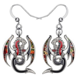 Enamel Alloy Elegant Dragon Earrings Drop Dangle Fantasy Dinosaur Jewelry Dragon Gifts for Women Birthday Party Decor (Black)