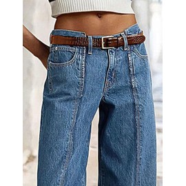 Flamingals Straight Leg Mid Rise Baggy Jeans Boyfriend Denim Strenchy Jeans Without Belt Mid Blue XL