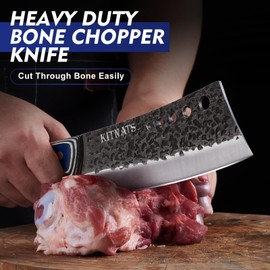 KITNATS 3Pcs Kitchen Knife Set, Hand Forged Butcher Knives Set - Chef Knives & Butcher Knife &Tactical Chopper, Meat Cutting Cleaver for Home Camping BBQ Ideal Gifts