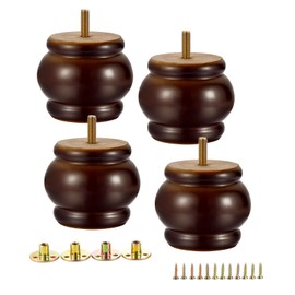 Metany 4PCS Wood Furniture Legs 2.56 inches Furniture Legs with Bolt Walnut Sofa Legs Couch Legs Replacement for Legs for Piano Bench, Chest-Turned-Coffee Table (Lantern Shape Walnut)