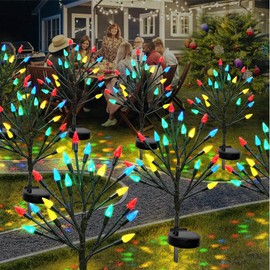 Christmas Outside Decorations Solar Garden Lights Outdoor-2PACK 40LED Multicolor C6 Strawberry Tree Lights with Christmas Party & Gifts Decor,Solar Christmas Candy Lights for Home Holiday Decor