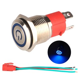 GUUZI 220V-230V/15A Self-Locking Push Button Switch NO Waterproof Blue LED Light Illuminated 16 mm Metal Power Start Push Button with Socket Plug Cable