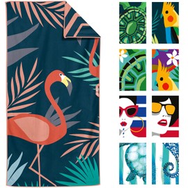 VENTURE 4TH Microfiber Beach Towel: Quick-Dry, Compact, Sand-Free, Absorbent, Sandproof and Lightweight - Perfect for Camping, Beach, and Roadtrips (Navy Flamingo Design | 35x78 inches)