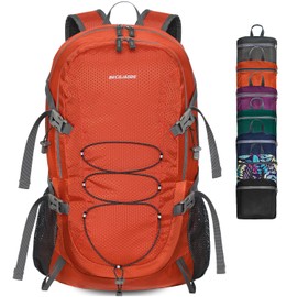 BECOJADDE Hiking Backpack Men Women 40L Ultralight Foldable Backpack Waterproof Travel Backpack Trekking Backpack with Wet Compartment for Hiking, Travel, Cycling and Climbing, orange, Daypack