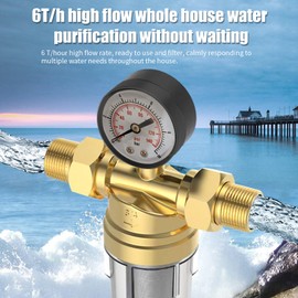 Backwash Filter, Water Filter, Reusable Water Prefilter, Sediment Water Filter, Filter Combination with Adapter, Flushable Pre-Filter for House Connection, Domestic Waterworks Pipes (3/4 Inch)