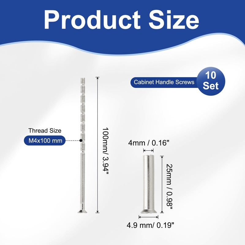 PATIKIL Door Handle Screws M4x100, 10 Set Cabinet Handle Break