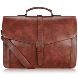 ESTARER Men's Leather Briefcase 15.6 Inch Laptop Messenger Bag for Business/Travel/Office, Professional Leather Computer Shoulder Bag, Brown