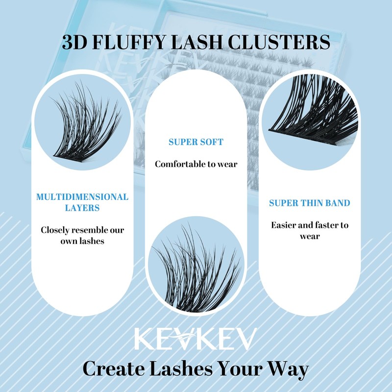 KevKev Lash Clusters 3D Fluffy Cluster Lashes 120 Pcs DIY