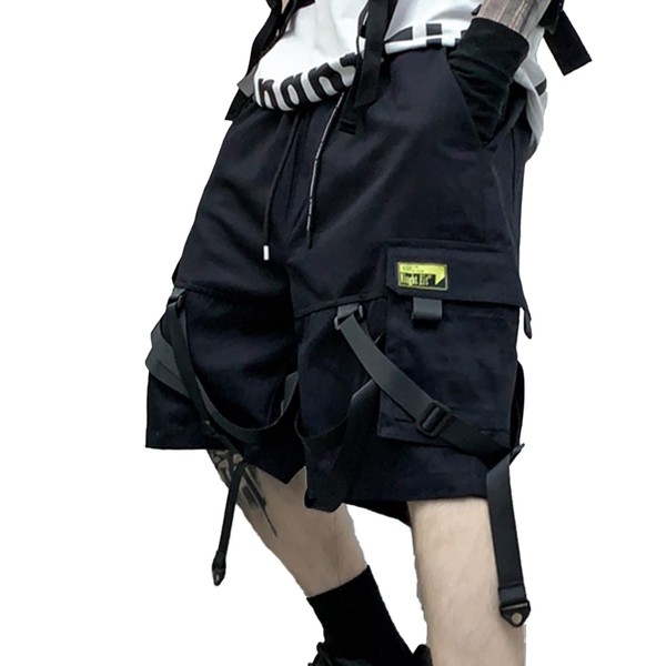 XYXIONGMAO Men's Streetwear Black Techwear Pants Gothic Cargo Tactical Shorts