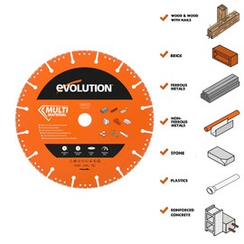 Evolution MD230SEG-CS - 9 in Multi Purpose Diamond Blade for Disc Cutters (Aka Concrete Saw Blade) - Segmented Rim Removes Debris from Cut - Ideal for Cutting Metal, Brick, Tiles & Plastic