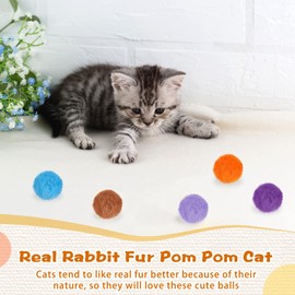 LEIFIDE 12 Pieces Real Rabbit Fur Pom Pom Cat Toy Fluffy Cat Pom Pom Balls Soft Fuzzy Cat Rattle Balls for Kitty Pets Kitten Chase Quiet Play, 3 Inches in Diameter (Bright Color)