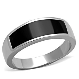 YourJewelleryBox Mens Onyx Band Ring Thumb Black Stainless Steel 7mm Signet Pinky Mans Silver TK2062 R