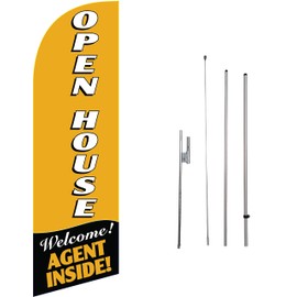 Cobb Promo Welcome Agent Inside Real Estate Advertising 6 Feet Feather Flag with Travel Bag Flag Pole Kit and Ground Spike (Open House 2)