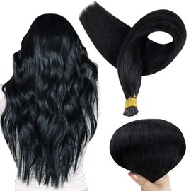 Full Shine I Tip Human Hair Extensions 22 Inch Fusion Hair Extensions I Tip Color 1 Jet Black Remy Human Hair Extensions Salon Quality Keratin Hair Extensions 50 Strands 40Gram